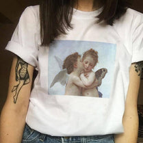 vogue t shirt van gogh ulzzang tumblr Angel kiss short sleeved tshirt womens graphic tees women aesthetic tops clothes