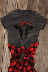 Women T Shirt Cow Bandana Print O Neck Gray t shirt Short Sleeve T Shirt eprolo