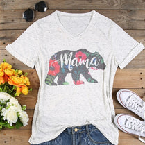 Plus Size T Shirt Women V Neck Short Sleeve Summer Floral mama bear t Shirt Casual Female Tee Ladies Tops