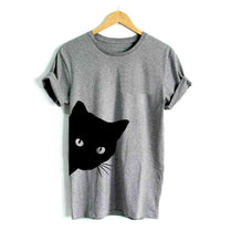 Cat Looking Out Side Funny T-Shirt Women's Cotton Casual Top Tee