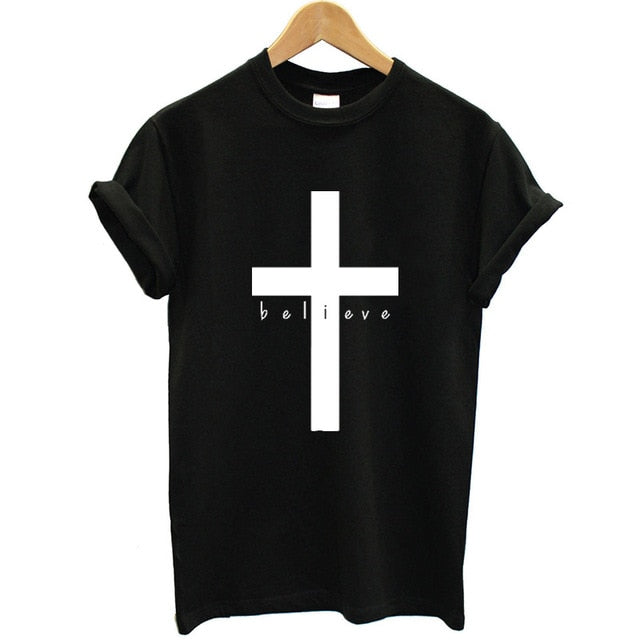 T Shirt Women Printing Cross Funny Summer Tops Short Sleeve Loose Fit Women Tshirt