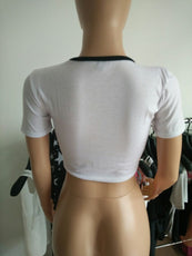 short crop top for women fashion o neck sexy female t shirt short sleeve printed party women t shirt top