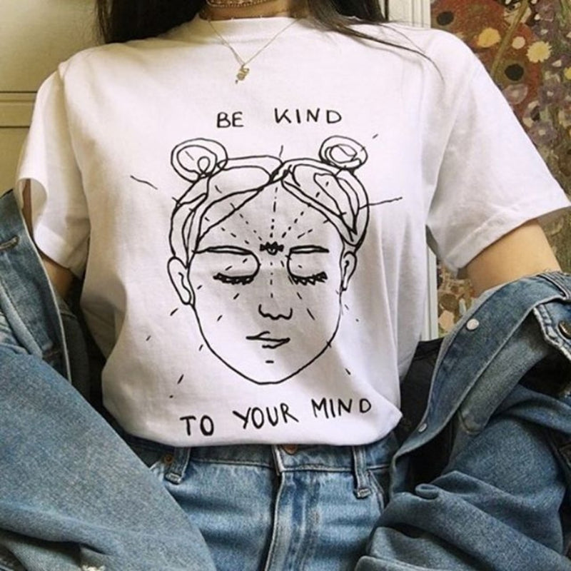 Be Kind To Your Mind Funny Shirts Mind Graphic T Shirt Summer Short Sleeve Aesthetic Grunge Tees Women Tee Tops Clothing