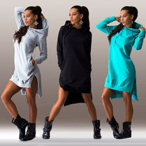 Solid Split Women Hoodies Sweatshirts Plus Size Asymmetrical Irregular Sportswears Long Sleeves Hooded Pullovers Feminino