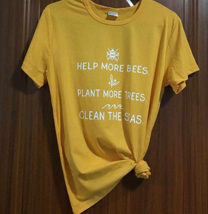 Help More Bees 90s Aesthetic Graphic T Shirts Harajuku Plus Size Women Plant More Trees White Top O neck 100% Cotton Tees Tshirt