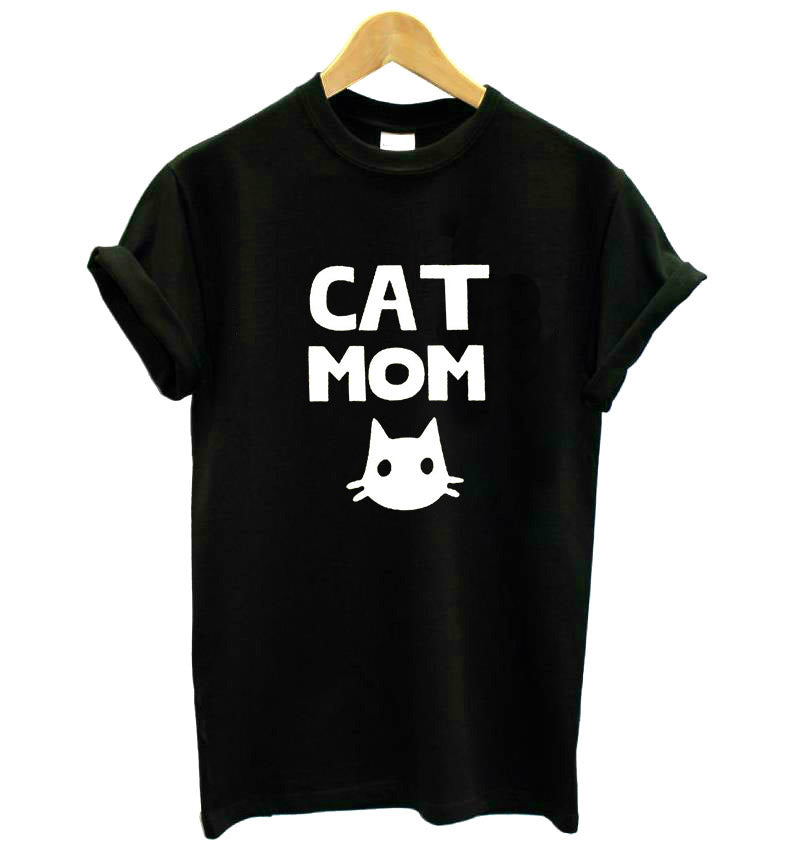 CAT MOM Print t-shirt Women's Cotton Casual Funny Top Tee