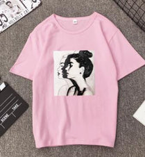 Fashion T shirt Woman Spring Summer Girls Print Short Sleeve O Neck Cotton Spandex Women Top Slim Fit Soft Women Tshirt