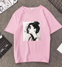 Fashion T shirt Woman Spring Summer Girls Print Short Sleeve O Neck Cotton Spandex Women Top Slim Fit Soft Women Tshirt eprolo