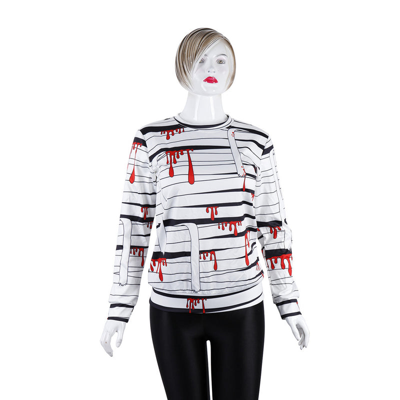 Black And White Stripe Hoodie Women Red Bloody Splatter Blood O-neck Printed Sweatshirts Cosplay Party Festival Tops