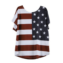 clothes Women Fashion shirt layds Plus Size  Loose print Star Stripe USA Flag America T Shirt