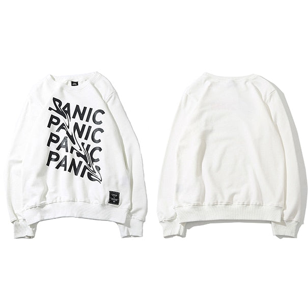 Men Plain Sweatshirts Streetwear Panic Letter Print Hip Hop Pullover Sweatshirt