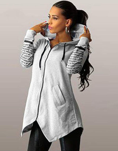 Hoodies sweatshirts letter print pullover harajuku plus size zipper irregular top sportswear