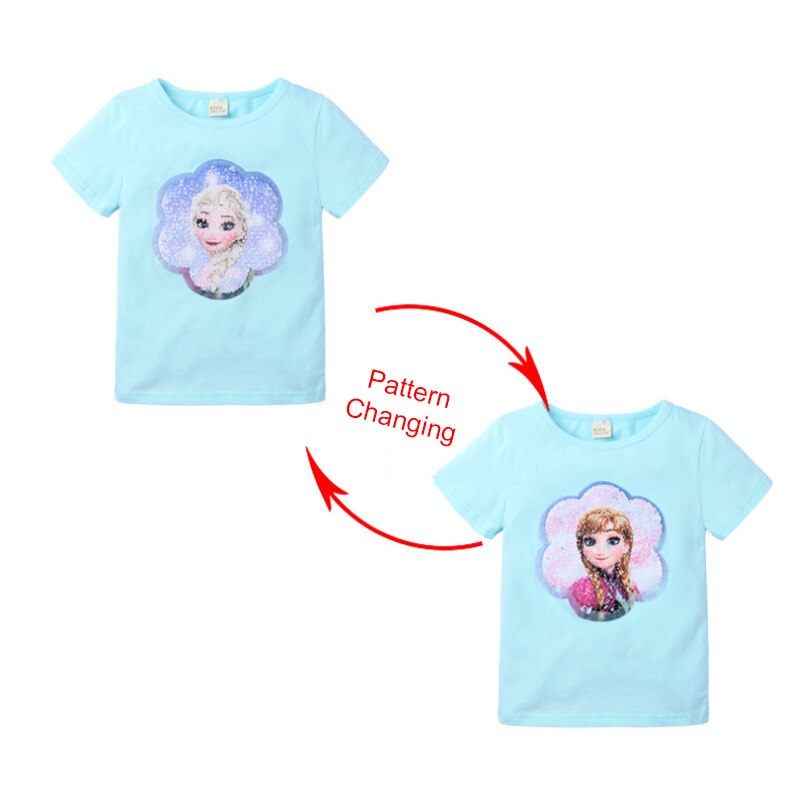 Kids Girls T shirts Summer Elsa Sequins For Spiderman T shirt Face Change Boys T Shirts New Children Tops Shirt Clothes 2-8Yrs