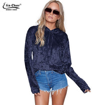Velvet Hoodies Streetwear Full Sleeve Hooded Sweatshirts Lady Tops
