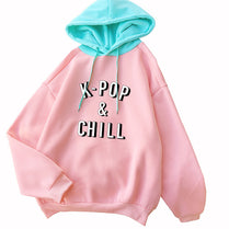 Autumn Hip Hop Sweatshirts K-pop Hoodie Pink Warm Fleece Harajuku Long Sleeve Hoodie