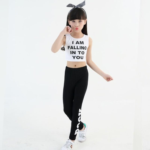 Kids Letter Crop Tank Tops Legging Two Pieces Set For Girls Summer Style Teenage Girl Hip Hop Clothing 4 6 8 10 12 14Years
