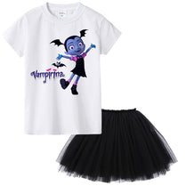 1-12 years old teens todder baby infant casual summer dress cartoon Vampirina T-Shirts+Net Veil Dress kids Vampire 2Pcs clothes