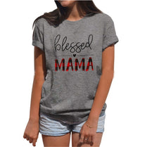 Blessed Mama Letter Print Gray T-Shirt Women's Clothes Short Sleeve Casual Loose T shirt Tee Basic Tops eprolo