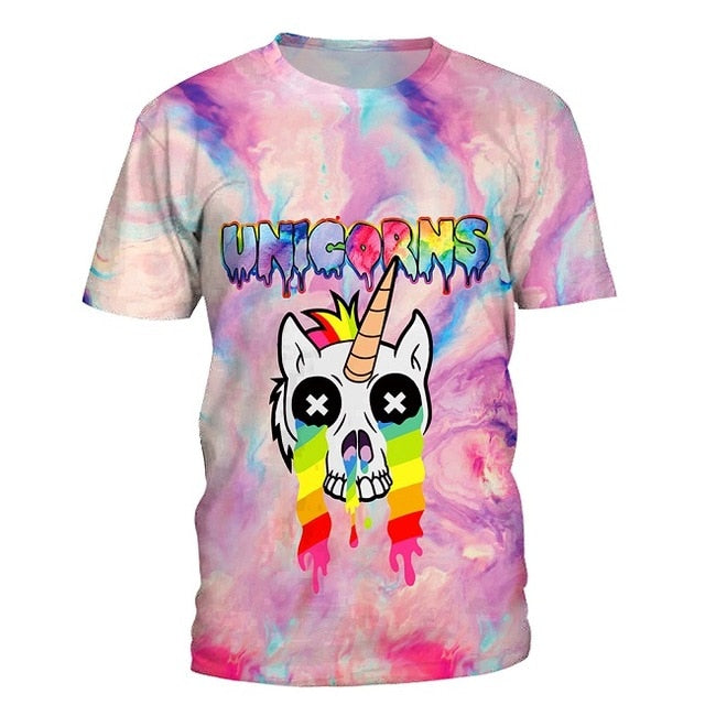 Summer Unicorn T Shirt Women 3D Print Graffiti Tshirt Hiphop Unicornio T-Shirt Harajuku
