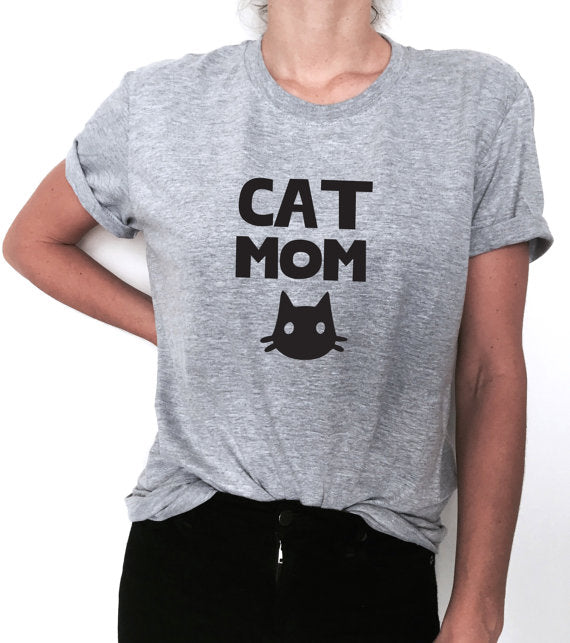 CAT MOM Print t-shirt Women's Cotton Casual Funny Top Tee