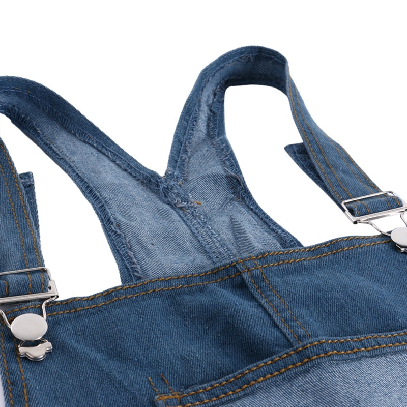 Women Overalls Cool Denim Jumpsuit Ripped Holes Casual Jeans Sleeveless Jumpsuits