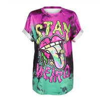 Mchochy Summer New Women T Shirt Fashion Girls Punk Tee Tops STAY WEIRD Printing Loose Short Sleeve Streetwear Hip Hop