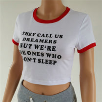Casual Letter Crop Tops T shirts With Sayings For Teenage Girls Short Sleeve White Tee
