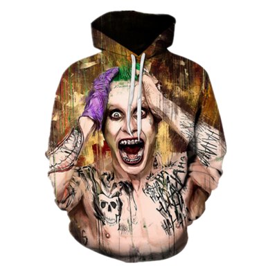 New Fashion Suicide Squad Joker Hoodies Colorful 3D Printed Heath Ledger Hoody harajuku Sweatshirts Casual Hooded Pullovers Tops