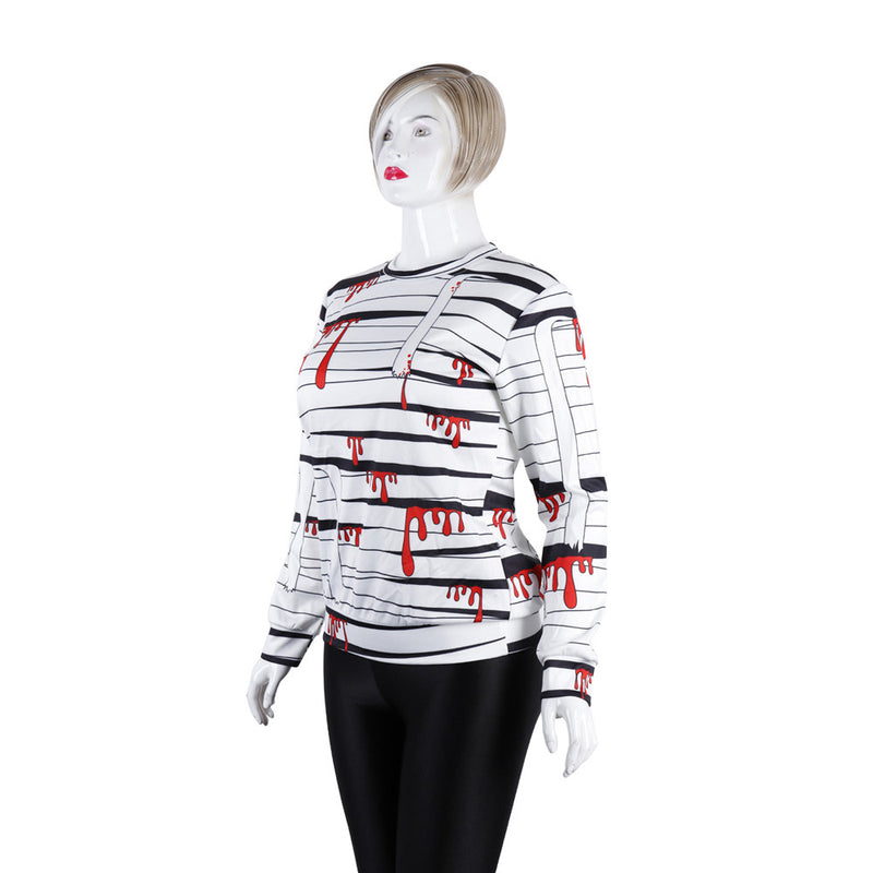 Black And White Stripe Hoodie Women Red Bloody Splatter Blood O-neck Printed Sweatshirts Cosplay Party Festival Tops