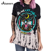 Raisevern Stay Away Human Black Cat Cult T Shirts Women 2019 Summer Harajuku Style Short Sleeve S-XXXL eprolo