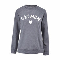 CAT MOM Heart Print Hoodies Women's Autumn Winter Fashionable Long Sleeve Casual Sweatshirt