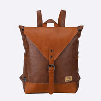 Faux Leather Tan Buckle Front Backpack webstore.myshopbox.net