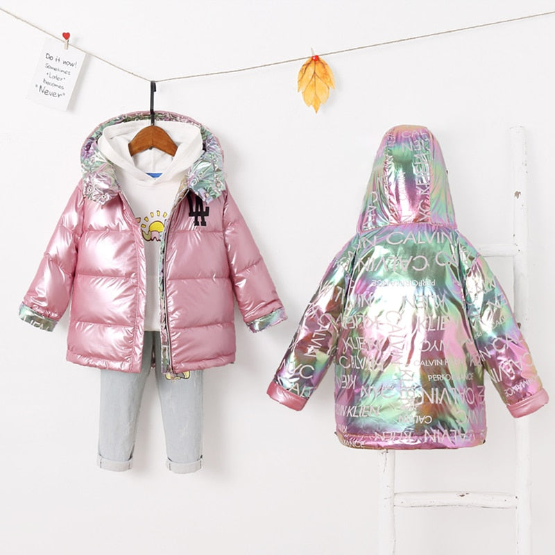 Children New Fashion Winter Jacket For Girls Warm Hooded Coat 90% Duck Down Double-sided Jackets Coats For Boys Kids Parkas