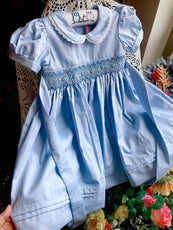Kids Blue dress  summer smocked dresses handmade cotton vintage wedding kids clothing Princess Party boutiques children clothes