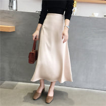 Women Elegant OL Skirt Ladies Glossy Satin Skirt Plain Shiny  Fashion Party Office Skirts Solid  High Waist Skirts