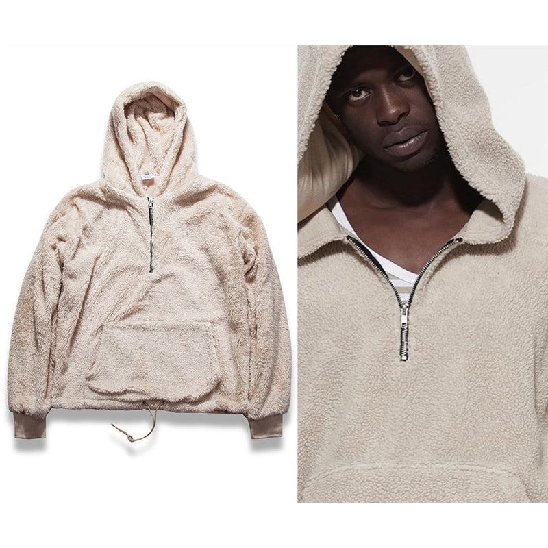 Men Half Zipper Pullover Fleece Sherpa Hoodies Streetwear