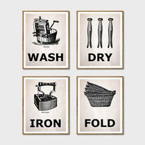Laundry Room Prints Wash & Dry & Iron & Fold Vintage Posters Canvas Painting Pictures Laundry Room Wall Art Decor