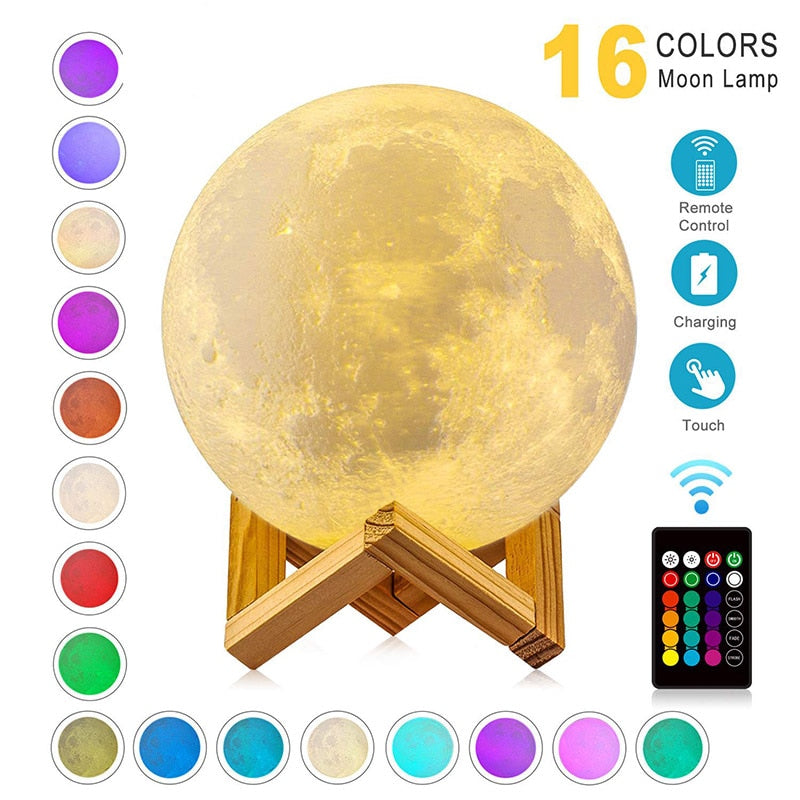 ZK20 Dropshipping USB Rechargeable 3D Print Moon Lamp Night Light Creative Home Decor Globe Bedroom Lover Children Gift