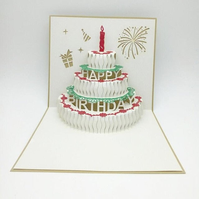 Happy Birthday Postcard Greeting Gift Cards Blank Paper 3D Handmade Pop Up Laser Cut Vintage Invitations Custom with Envelope webstore.myshopbox.net