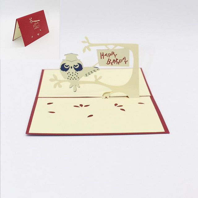 Happy Birthday Postcard Greeting Gift Cards Blank Paper 3D Handmade Pop Up Laser Cut Vintage Invitations Custom with Envelope webstore.myshopbox.net