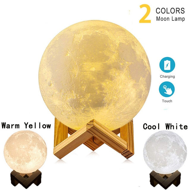 ZK20 Dropshipping USB Rechargeable 3D Print Moon Lamp Night Light Creative Home Decor Globe Bedroom Lover Children Gift