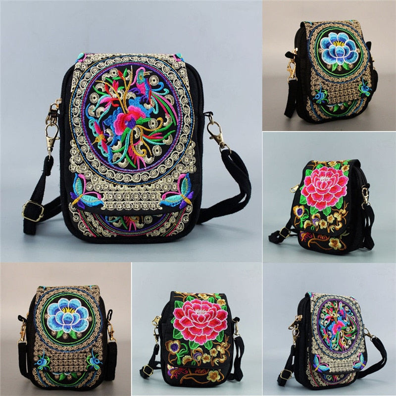 Women Shoulder Bag Travel Pouch Vintage Floral Embroidered Crossbody Zip Bag webstore.myshopbox.net