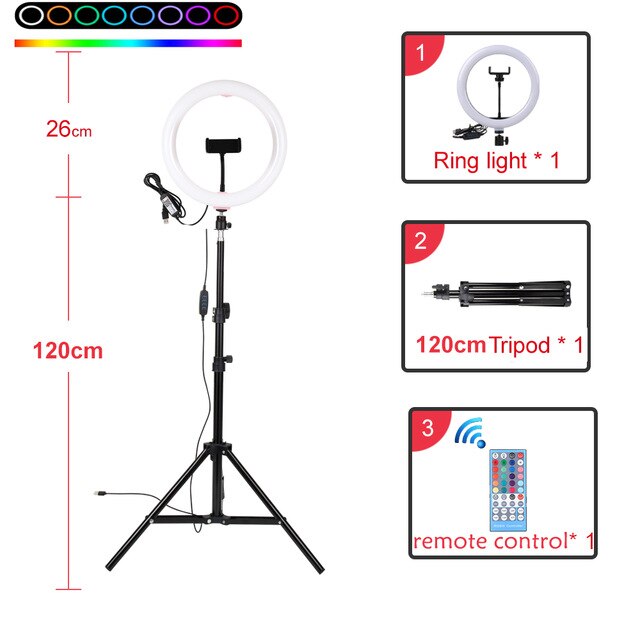 MAMEN 10 inch Ring Light 26cm RGB LED Dimmable Selfie Video Studio Fill Light Lamp Makeup For Youtube Vlog Photo Camera DSLR