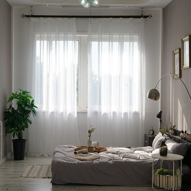 Elka Solid White Tulle Sheer Window Curtains for Living room the Bedroom Modern Tulle Organza Voile Curtains cheap curtains door
