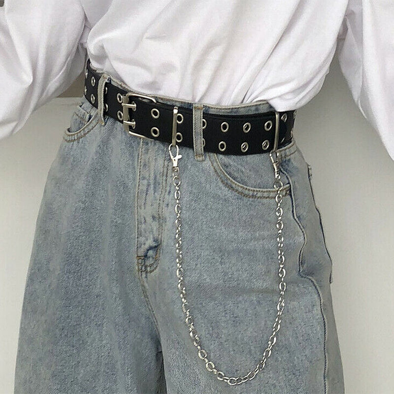 Women Punk Chain Fashion Belt Adjustable Double/Single Row Hole Eyelet Waistband with Eyelet Chain Decorative Belts 2020 New