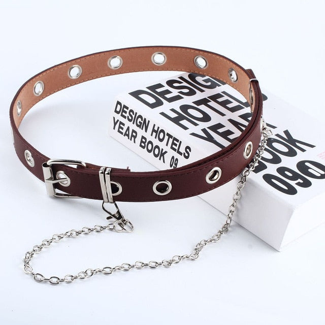 Women Punk Chain Fashion Belt Adjustable Double/Single Row Hole Eyelet Waistband with Eyelet Chain Decorative Belts 2020 New