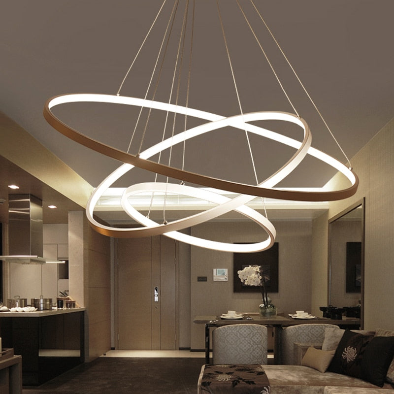 60CM 80CM 100CM Modern Pendant Lights For Living Room Dining Room Circle Rings Acrylic Aluminum Body LED Ceiling Lamp Fixtures