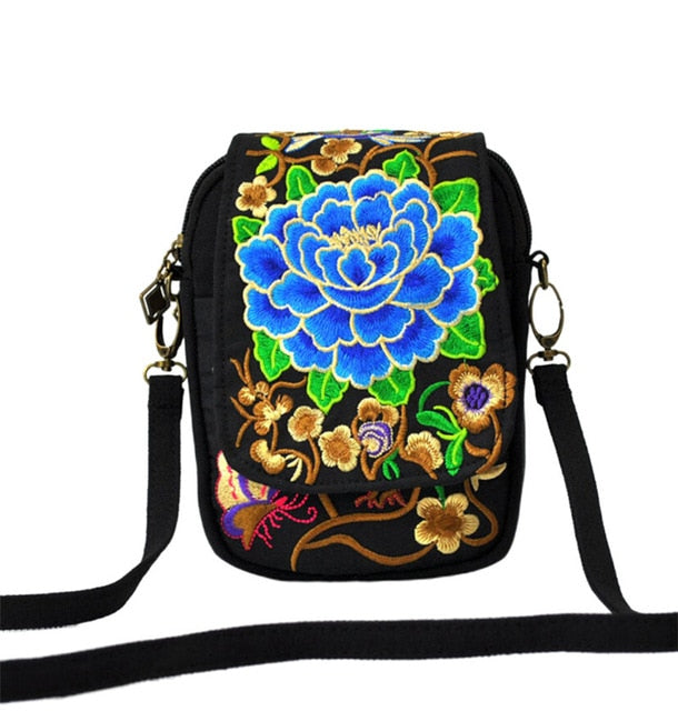 Women Shoulder Bag Travel Pouch Vintage Floral Embroidered Crossbody Zip Bag webstore.myshopbox.net