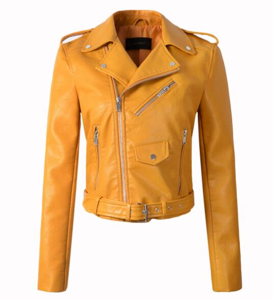 New Arrival 2020 brand Winter Autumn Motorcycle leather jackets yellow leather jacket women leather coat  slim PU jacket Leather