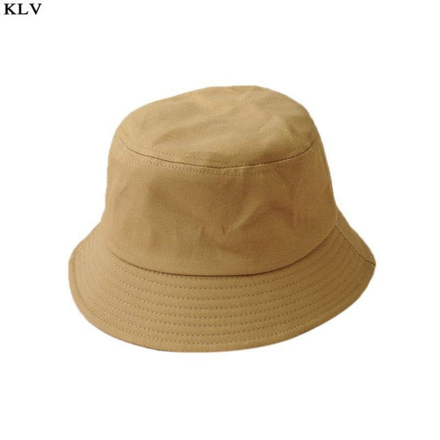 Korean Adult Kids Summer Foldable Bucket Hat Solid Color Hip Hop Wide Brim Beach UV Protection Round Top Sunscreen Fisherman Cap